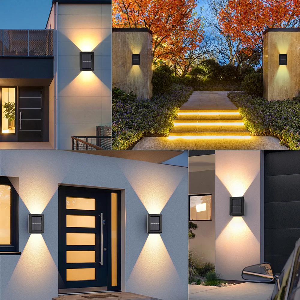 Luz Solar de pared para exteriores, 2 Led, Sensor de luz Solar rectangular, impermeable, para patio, garaje y porche