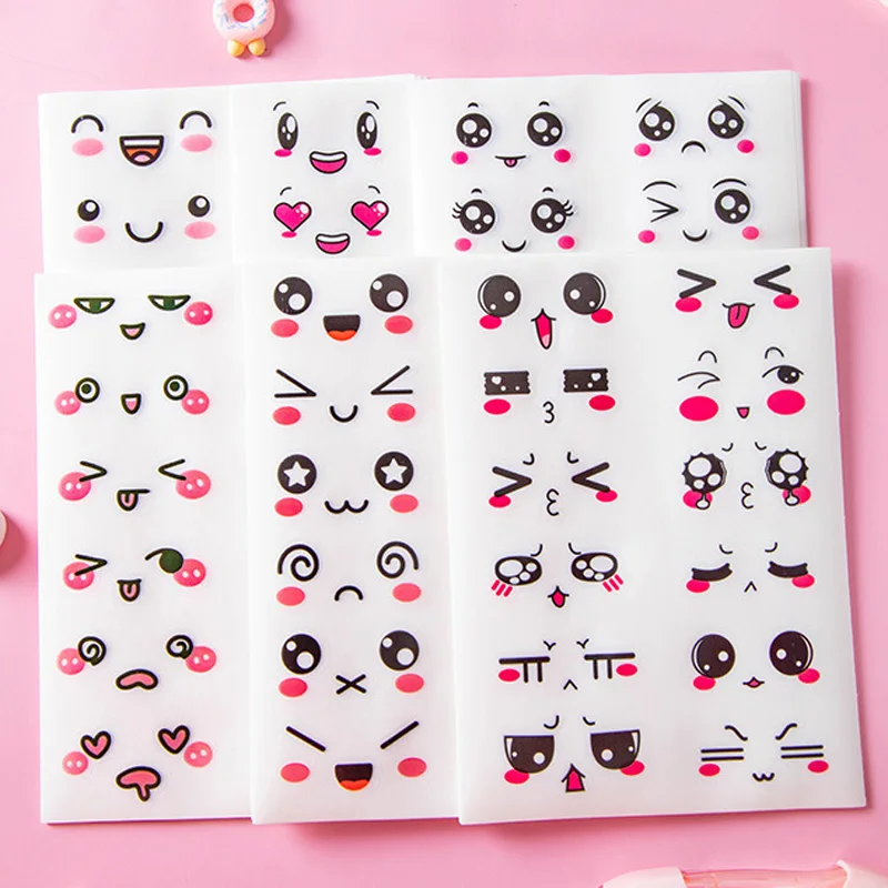 6 Sheets/Set Cute Expression Adhesive Sticker Notebook Hand Account DIY Decoration Transparent Lovely Cartoon Stickers