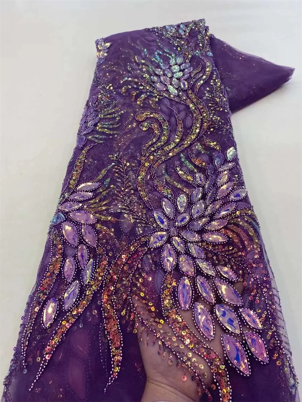 

5 Yards High Quality African Heavy Bead Lace Fabric Nigerian Sequins French Tulle Fabric Material For Wedding Party