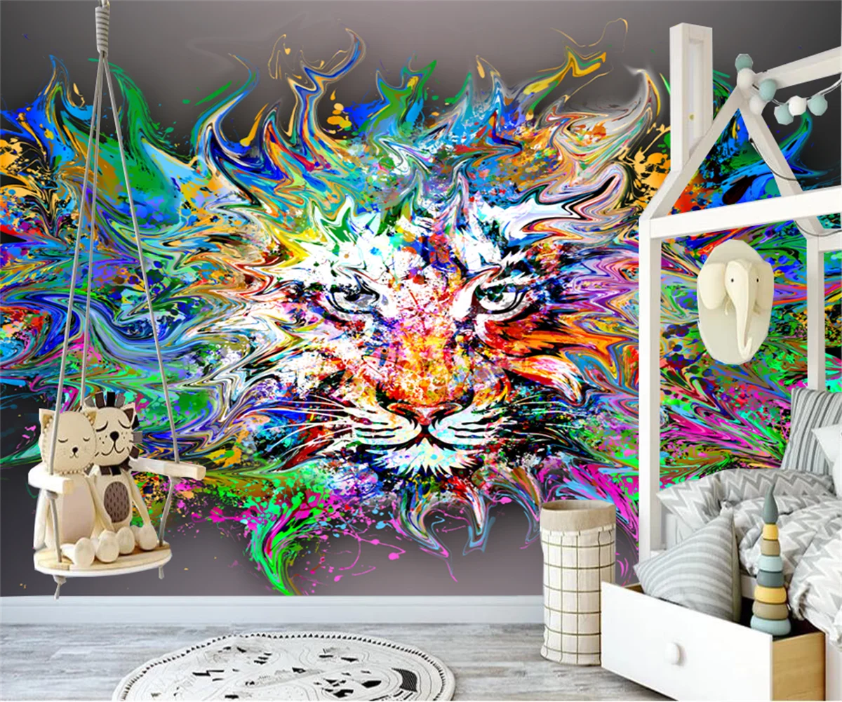 Custom mural splash ink graffiti art music bar color tiger ktv tooling background wall wallpapers home decor