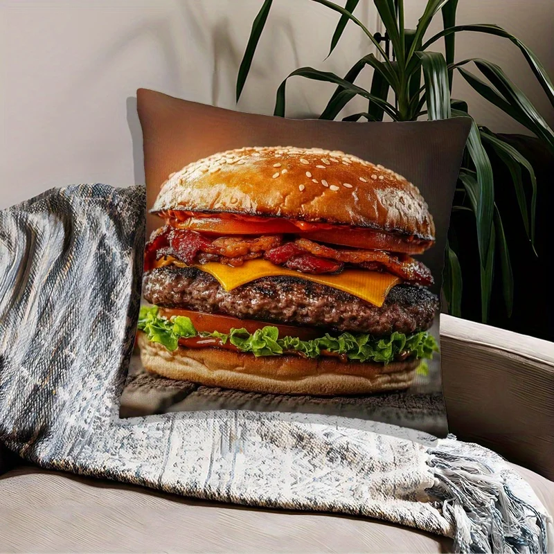 Realistic Cheeseburger Food Lover Pillowcase Throw Cushion Cover Novelty Kitchen Decor Gift for BBQ Fan