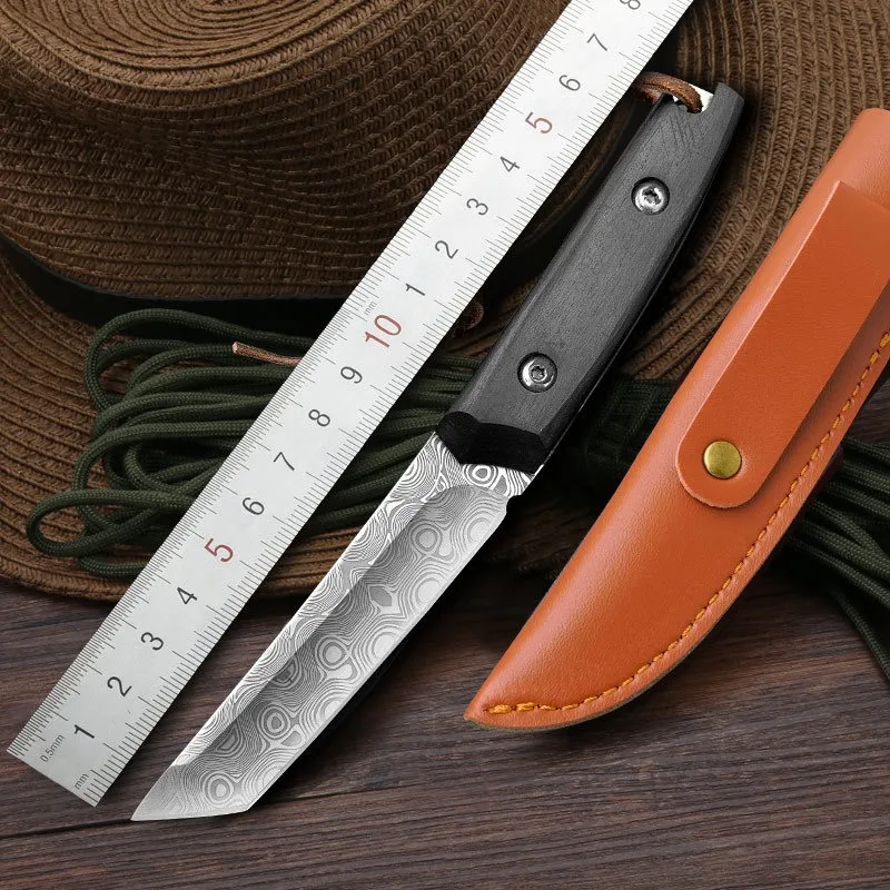 

Damascus Pattern Small Straight Knife Multi functional Outdoor Camping Knife Portable Mini Knife Household Fruit Meat Knife