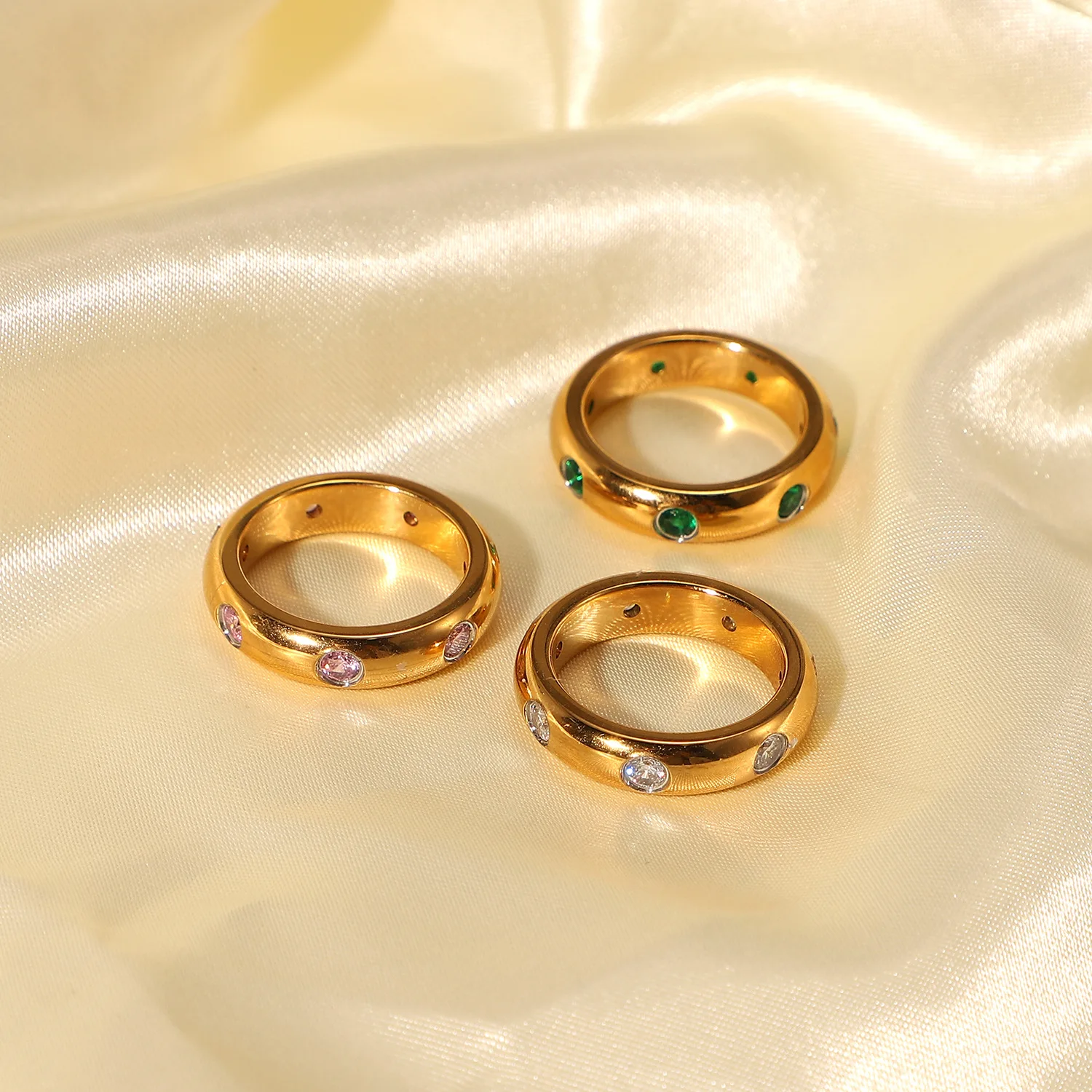 

European and American Ins Internet Celebrity 18K Gold Stainless Steel Retro Micro-Inlaid Ring Index Joint Finger