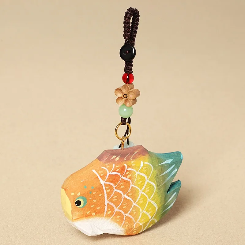 Creative Hand Carved Wooden Koi Fish Keychain Cartoon Animal Bag Pendant Wood Fish Miniatures Charm Gift For Friends Home Decor view 6