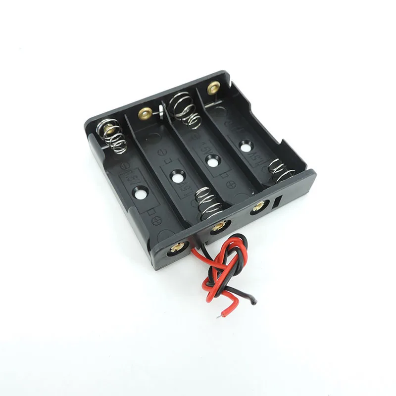 10pcs Black Plastic 4-Slot AA 4 port 4x1.5v Battery Storage Box Case DIY Batteries Clip Holder Container With 2pin Wire Lead e1