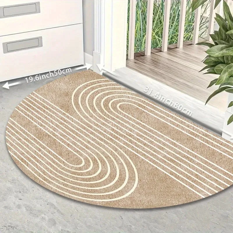 VIKAMA Minimalist Geometric Line Semicircle Doormat Non-Slip Washable Mat Nordic Entry Rug for Front Door Decor
