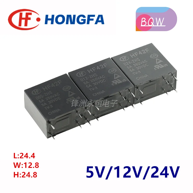 5Pcs HONGFA Relay HF42F-005-2HS HF42F-012-2HS HF42F-024-2HS 6Pin 5A Compatible FTR-F4AK024T F4AK012T 5V 12V 24V Power Relay