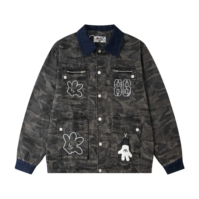 

Новая американская винтажная камуфляжная куртка – с цветными блоками, вышитым воротником на пуговицах, свободного кроя, модная осенне-зимняя куртка для пар