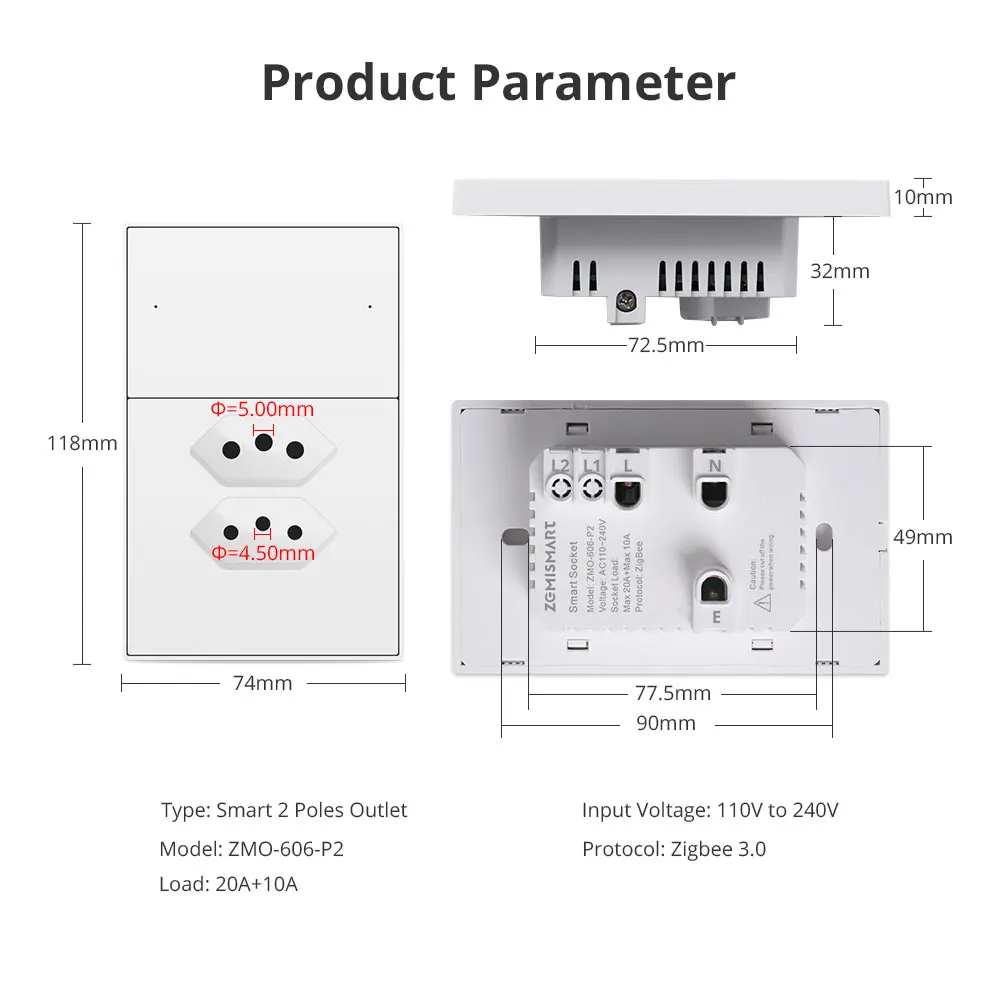 Zemismart Zigbee brasile presa presa Smart Wall Tomada 20A 10A con porta di tipo C Tuya Homekit Smartthings Google Home tramite Hub M1