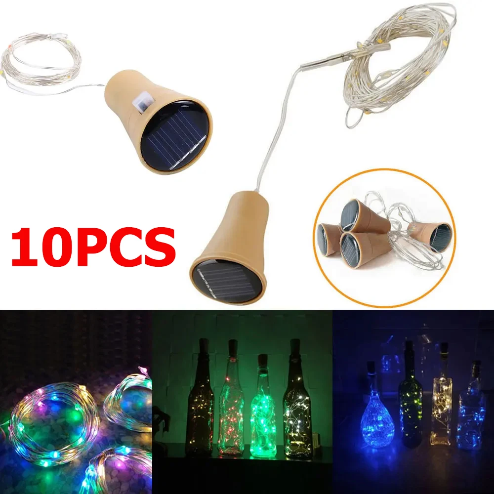 10pcs/Set 2M 20LED Solar Cork Fairy Lights LED Wine Bottle Lights Multicolor Copper Wire Home Decoration String Light for Party