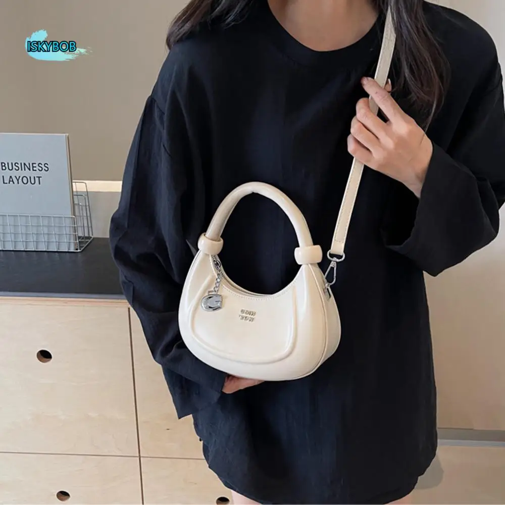 

Fashion Elegant Half-moon Shoulder Bag Korean Style Leather Crescent Bag Large Capacity Retro Dumpling Crossbody Bag Outdoor