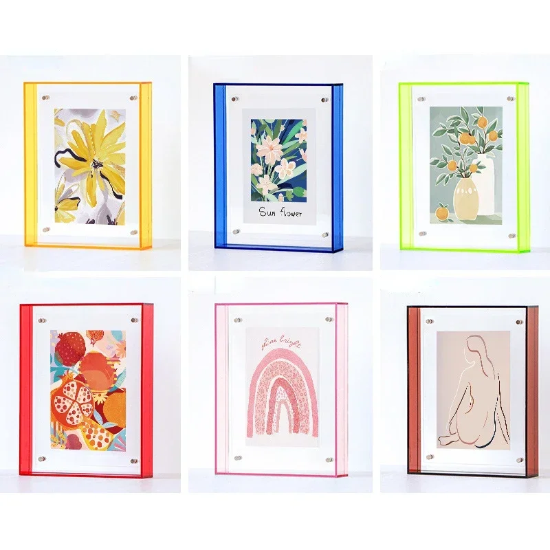 Acrylic Colored DIY Photo Frame A4 Poster Wall Hanging Desktop Bedroom Decoration Double-sided Transparent Picture Frame