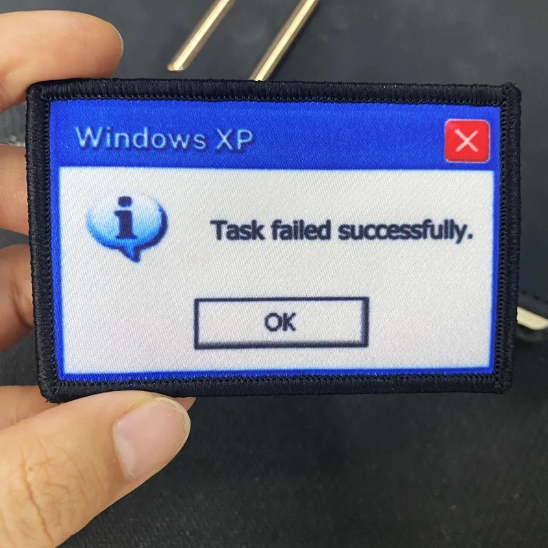 Windows XP Task Failed Successfully Printing Hook and Loop Morale Emblem Patches Funny Tactical Armband Clothes Backpack Sticker