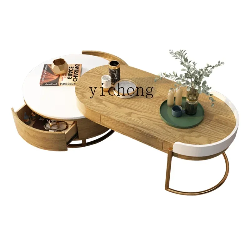 light luxury coffee table TV cabinet combination modern simple living room storage retractable oval tea table