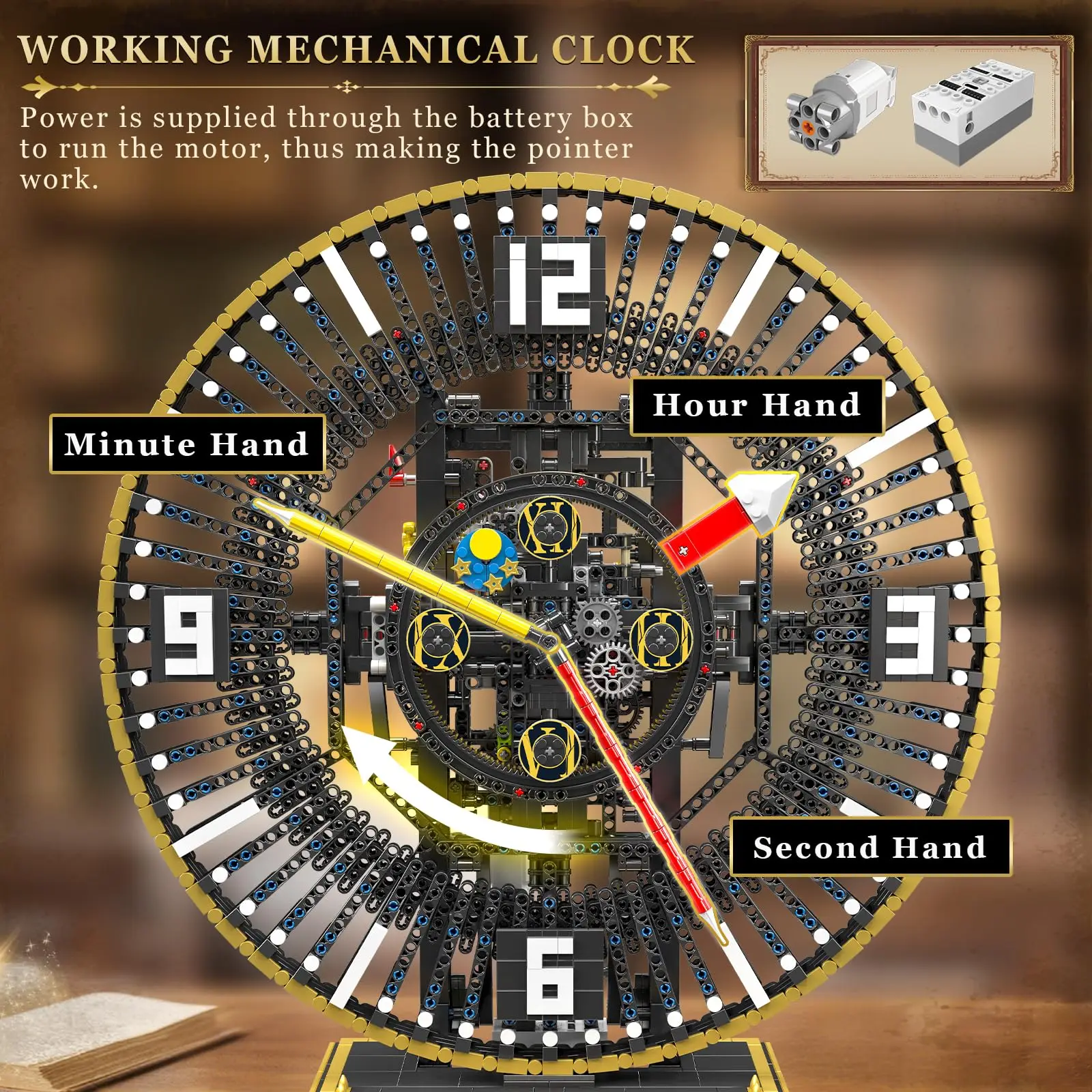 Juego de bloques de construcción de reloj mecánico, Kit de modelo de reloj en tiempo Real con engranajes mecánicos, modelo de construcción eléctrico de Control por aplicación