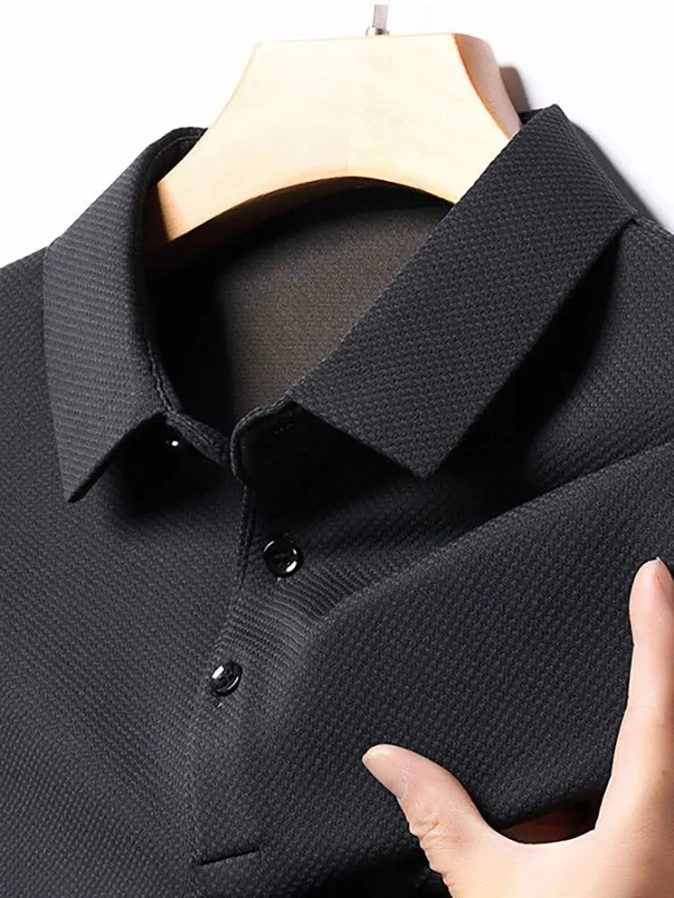 100% Cotton Men Long Sleeve Polo T Shirt Dad Turn-Down Collar Loose Casual Tees Shirts Work Wear Spring Autumn 2023 New