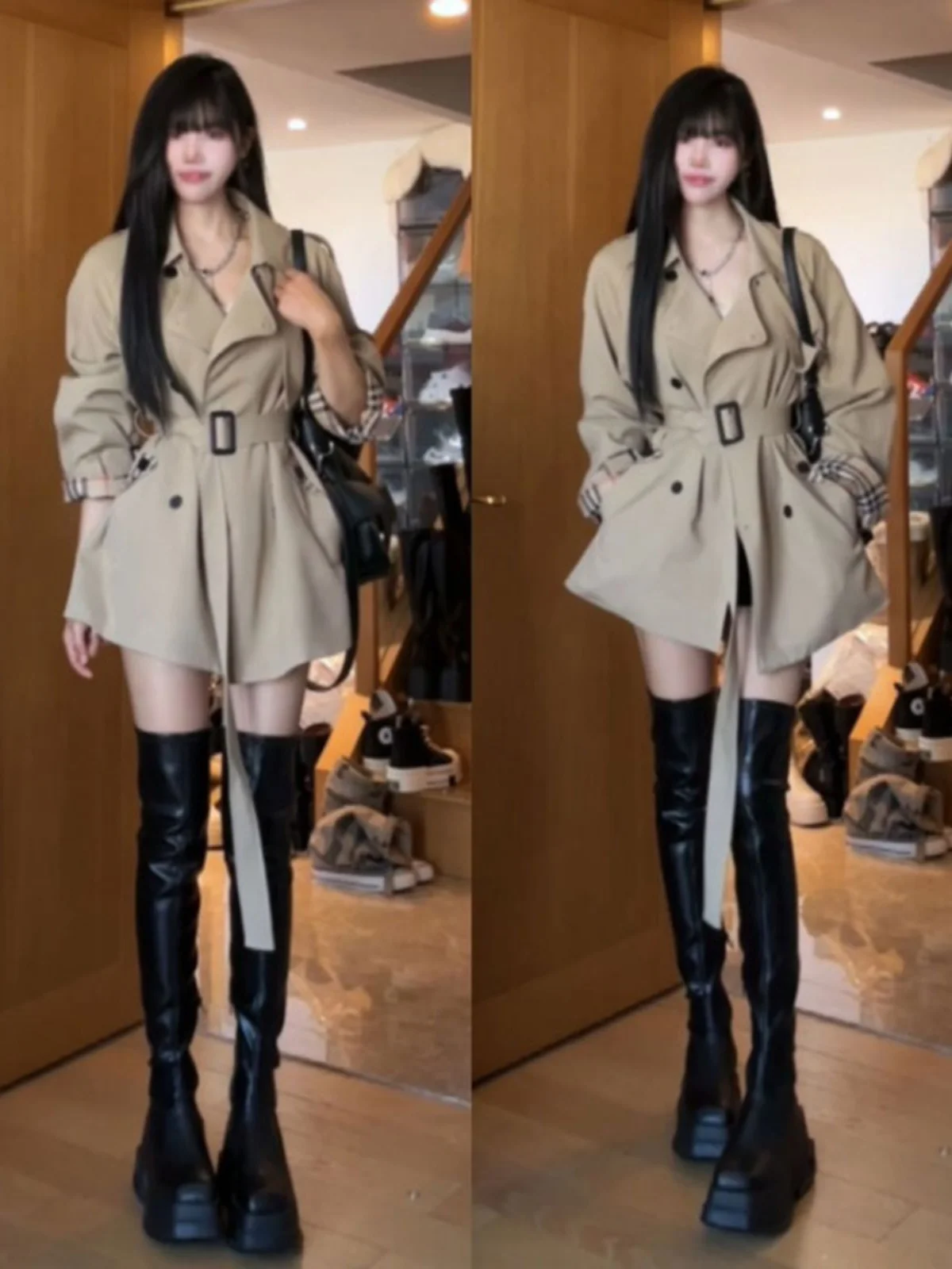 

Korean Style Double Breasted Midi Coat Women's Fashion Spring Outerwear Compact Size Popular This Year Long Sleeve Pure Color