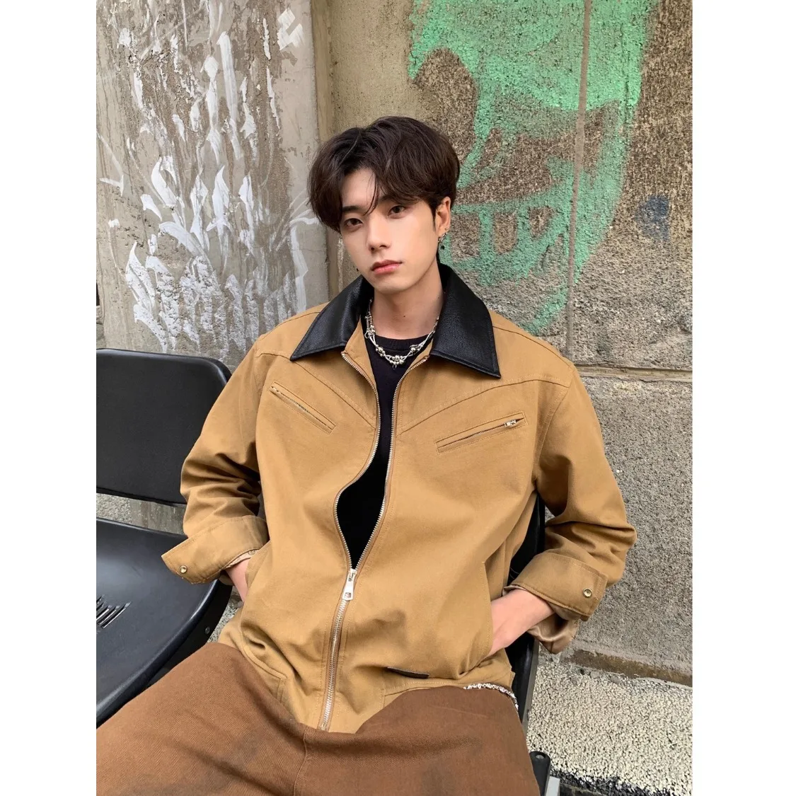 

Мужская куртка «Детройт» в американском стиле ретро, осенний тренд, корейская версия, повседневная рабочая одежда Heavy Sense, пальто свободного покроя из полиэстера...