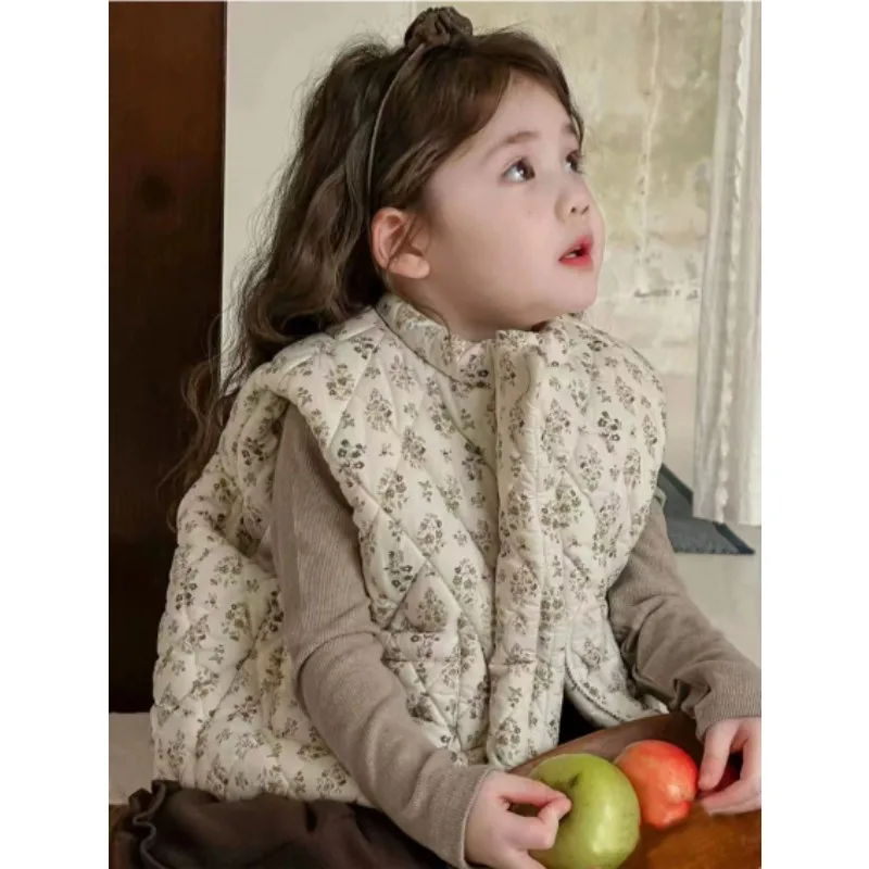 2025 New Winter Baby Girls Cotton Padded Waistcoats Printed Sleeveless Coat Toddlers Kids Thicken Warm Vest