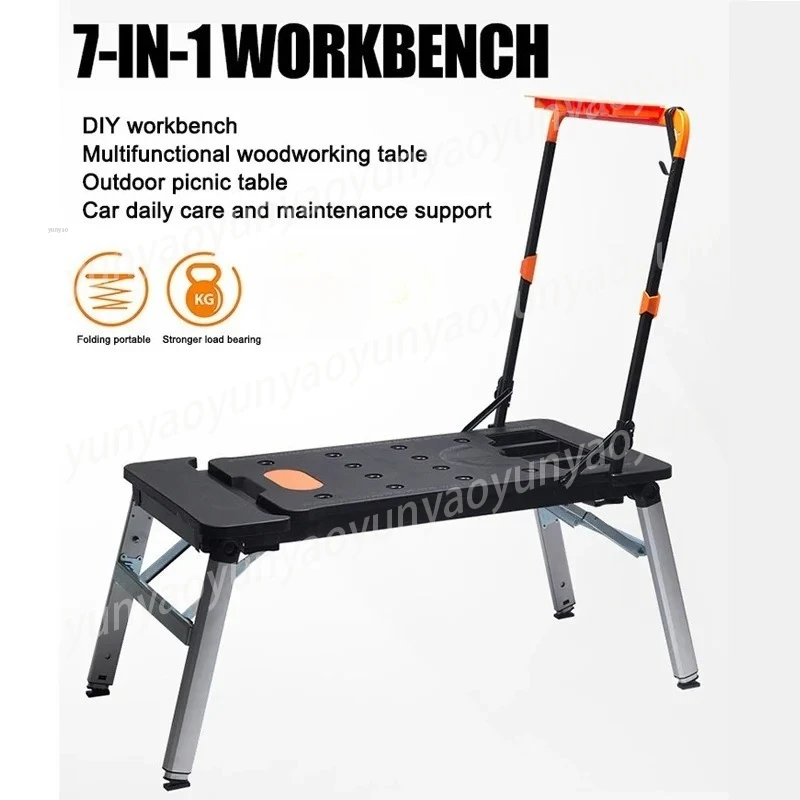 7- in -1 Multifunctional Workbench DIY Woodworking Table Portable Trolley Folding Cart with Wheels Workshop Tool Outing Handcart