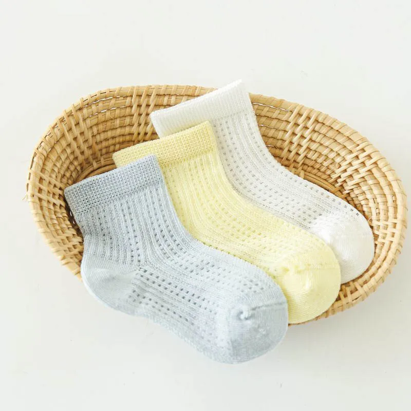 5Pairs/Set Summer Kids Babys Contrast Mesh Socks Solid Infant Girls Mid Tube Cotton Socks Newborn Breathable Socks Toddler Socks