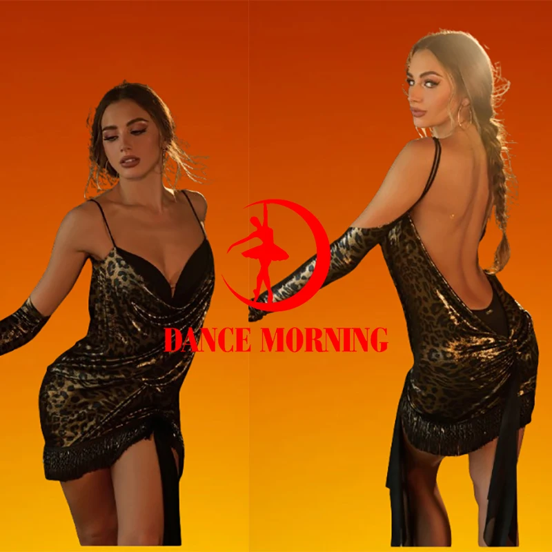 zym Latin  Dance Dress sexy latin dress black Tango Dress Rumba ChaCha  latin dresses woman back black leopard 25020