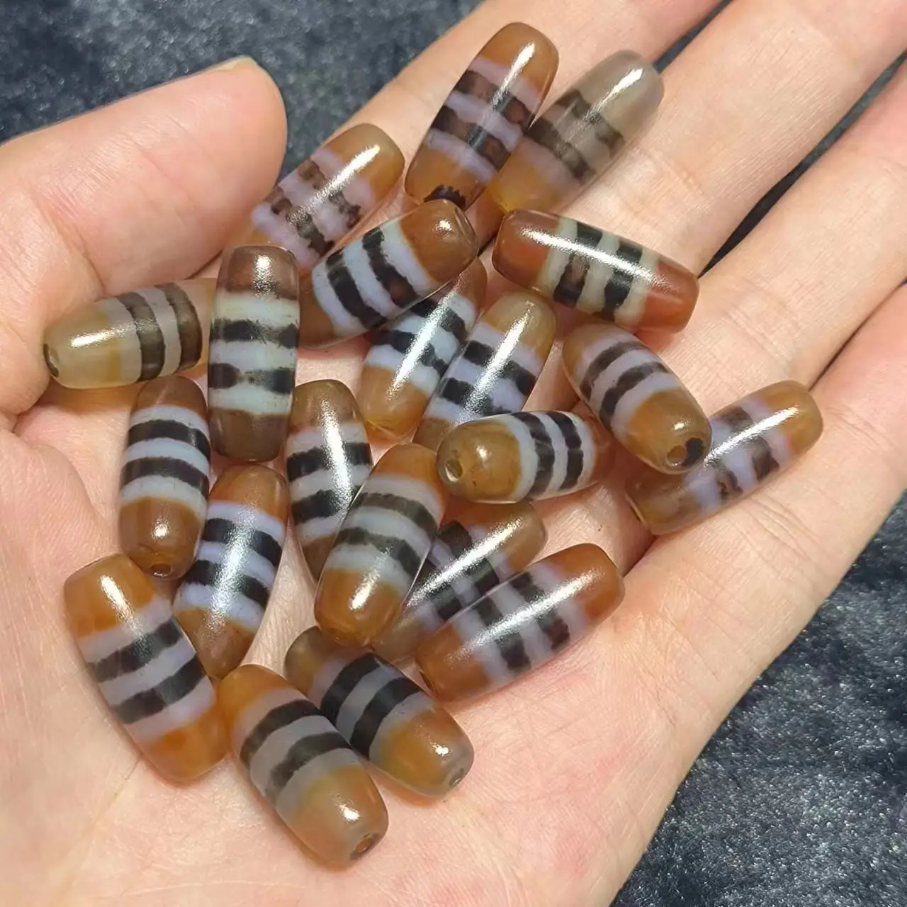 10pcs/lot Natural striped old agate dzi Tricolor black and white thread beads Weathering lines Accessories jewelry wholesale