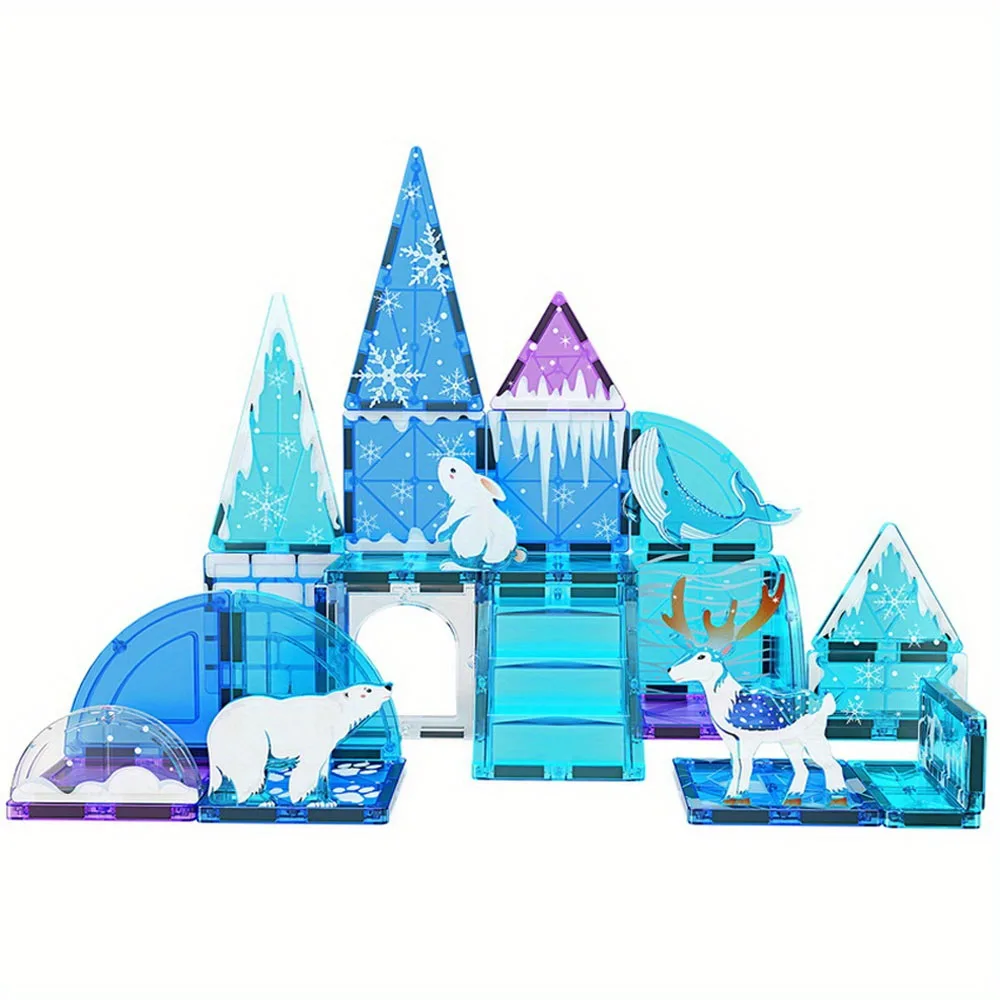 DIY 32pcs Ice And Snow Animals Magnetic Building Blocks - Large STEM Toy MOC Creative Magnetic Toys, Children Educational Gift