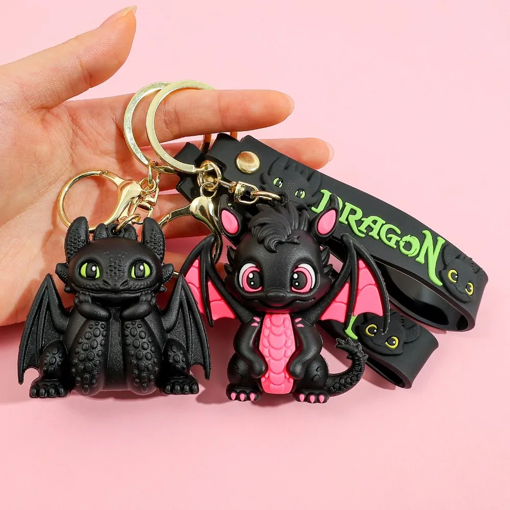 Anime Drachenzähmen leicht gemacht 3, PVC-Auto-Schlüsselanhänger – Schwarz-Weiß-Drache, PVC-Figur, Zubehör für Tasche, Schlüsselanhänger-Zubehör