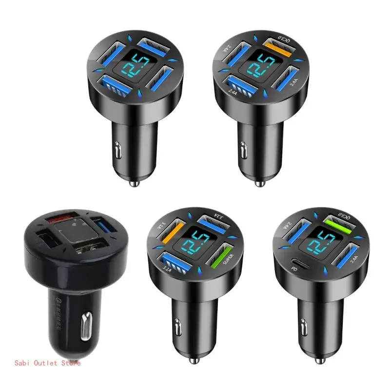 Four USB Car Cigarette Lighters Mobile Phones Device Fast Charging Universal for Tablet Device 4.8A QC3.0