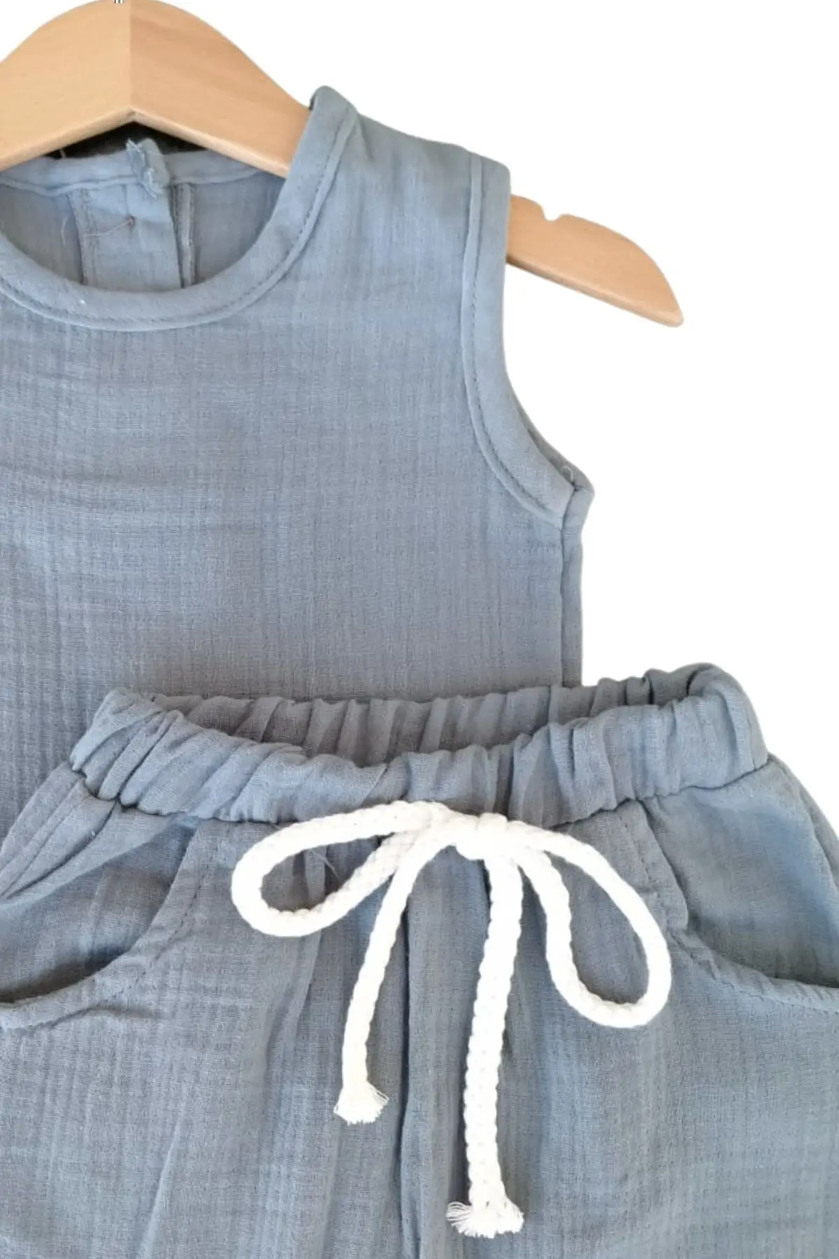 Anti-Bacterial Summery Organic Muslin Fabric Short Sleeve & Shorts Baby Dress Set (9-24 Month) blue-Dark Blue-Green