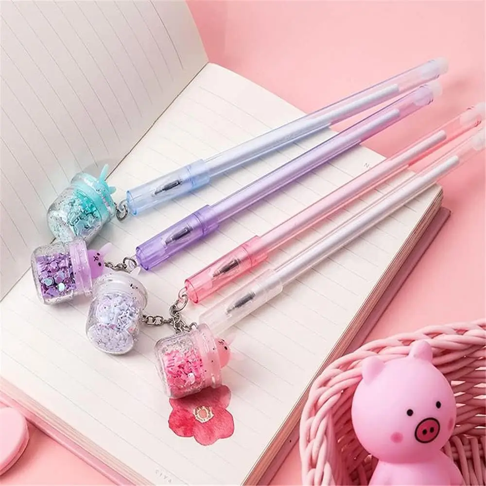 12 Pcs Cute Rabbit Pendant 0.5 Mm Gel Pens Set Bottle Quicksand Writing Tools Stationery Supplies Office Accessories