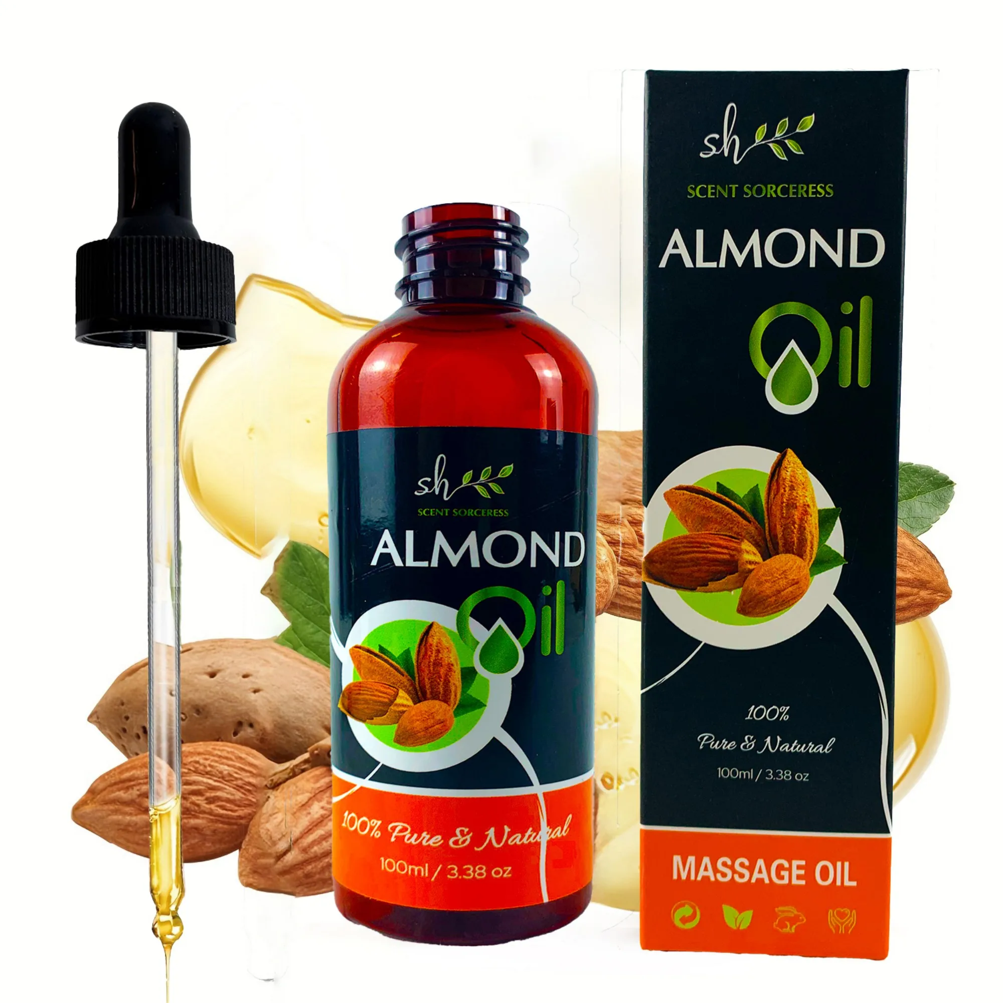 100ml Mandelöl Massageöl mit Pipette Spa Ätherisches Öl Nährendes Aufhellendes Hautpflegeöl Intensive Reparatur Duftendes Mandel-Massageöl