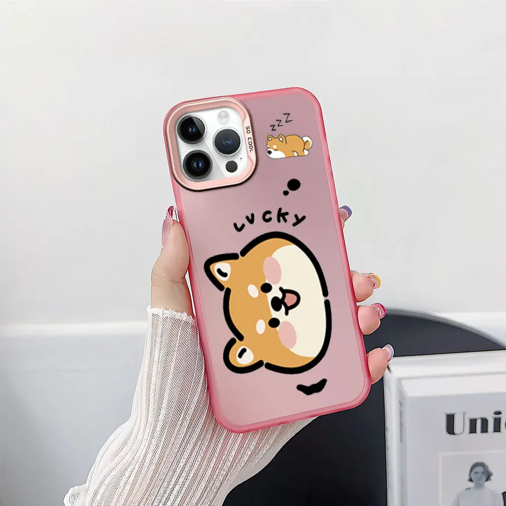 Cute Shiba Inu Big Head Phone Case for iPhone 12 11 13 14 15 16 Pro Plus IMD Plating Cover