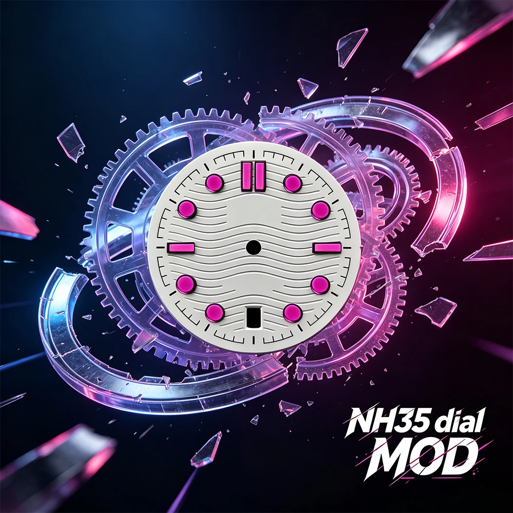 NH35 Dial Wave Texture Watch Dial 6 o'clock Modified MOD Watch dial Index Fit NH35 Automatic Movement Watch Accessories
