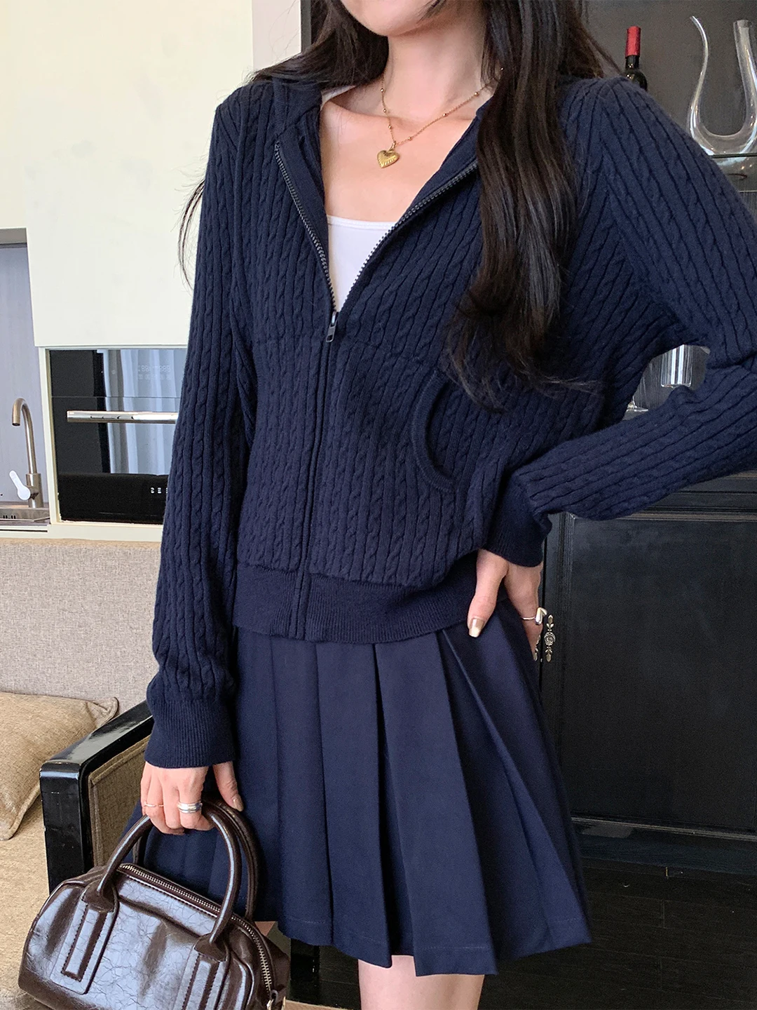 

Women's Thickened Knitted Hat Sweater Cardigan Coat Inner Wear Outer Wear Lazy High-End Twist Design Long Sleeve Top