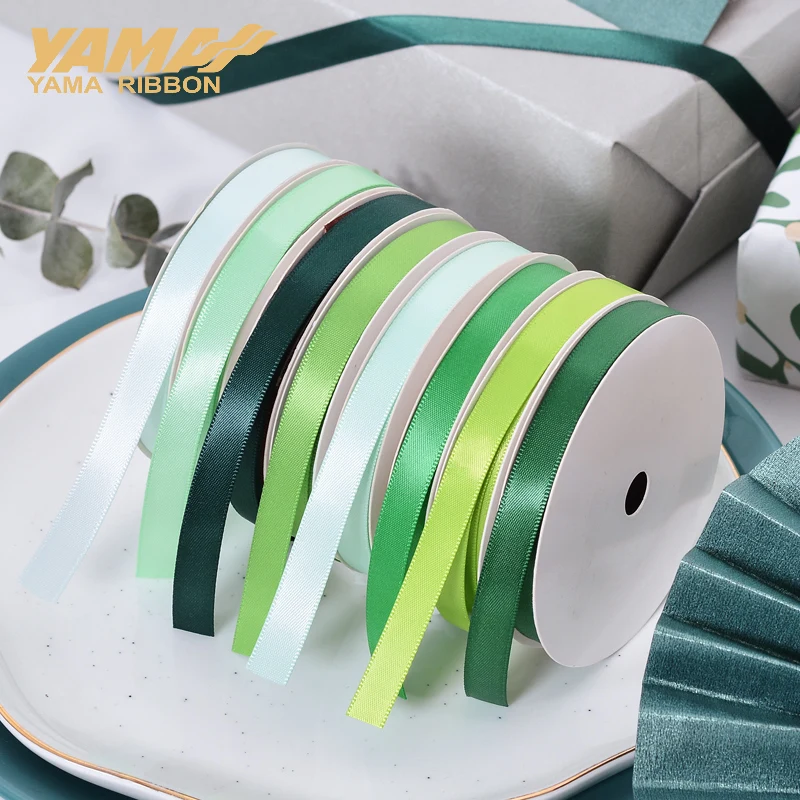 YAMA Double Face Satin Ribbon 6 9 13 16 19 22 mm Ribbons 100yards Light Green for Party Wedding Decoration Handmade Rose Ribbons