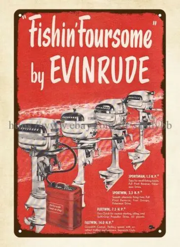 EVINRUDE-señal de estaño de metal para MOTOR fueraborda, FASTWIN, FLEETWIN, SPORTWIN, SPORTSMAN, 1950