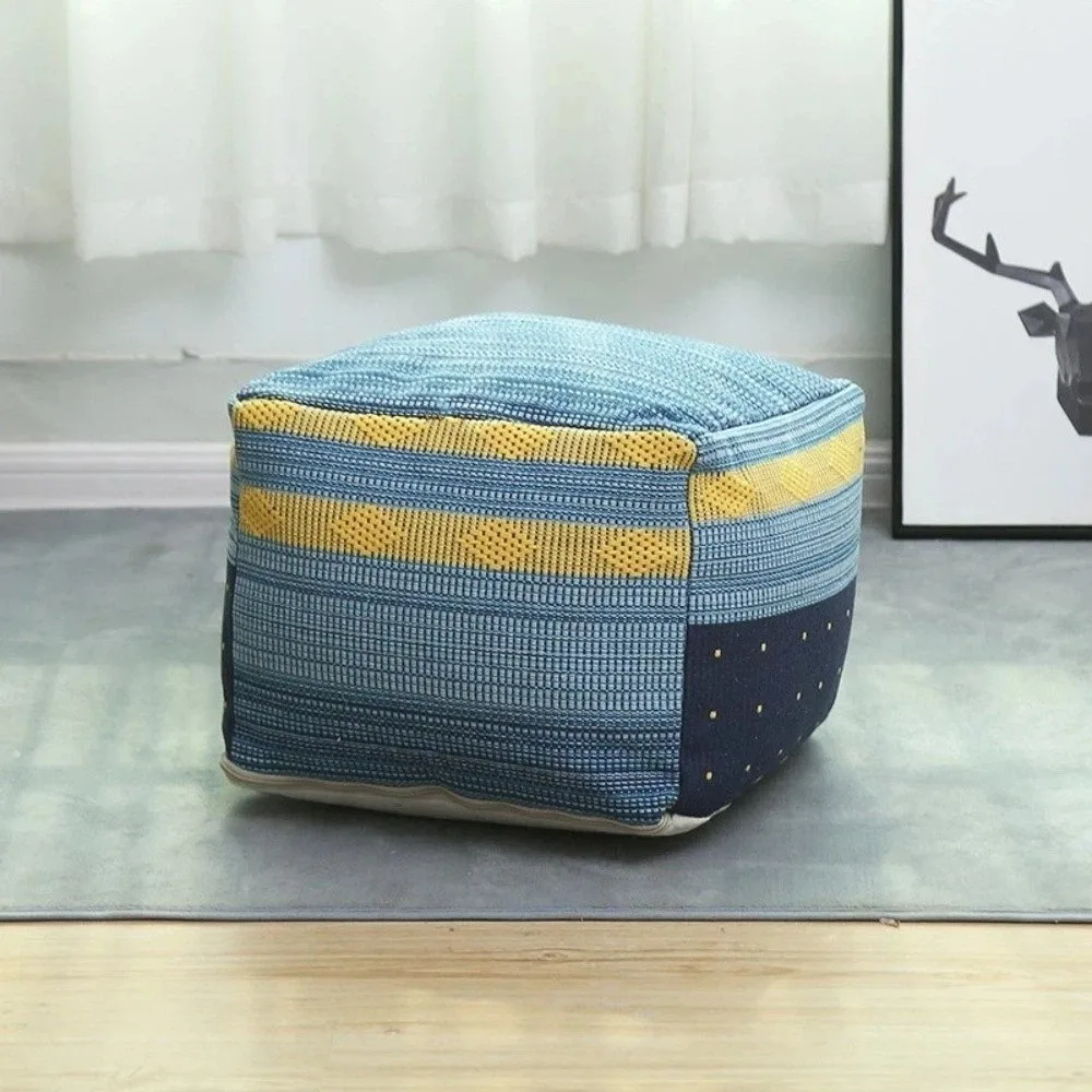 Space Saver Thick Footstool Cover Color-Woven Jacquard Handmade Pouf Ottoman Nordic Unstuffed Shoe Bench Cover Bay Window