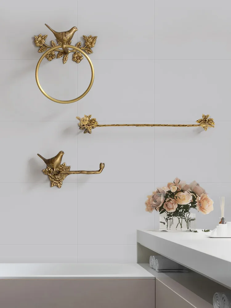 Retro brass bird towel ring, bathroom, bathroom, no punching, bath towel rack, paper towel storage, wholesale.