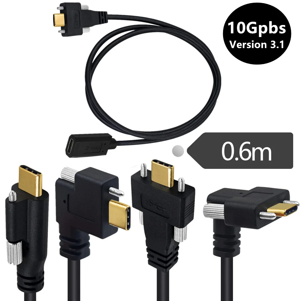 USB 3.1 Type-C male to female with fixing screws 10Gpbs data cable 60Hz gold-plated 4K 16 core 5A