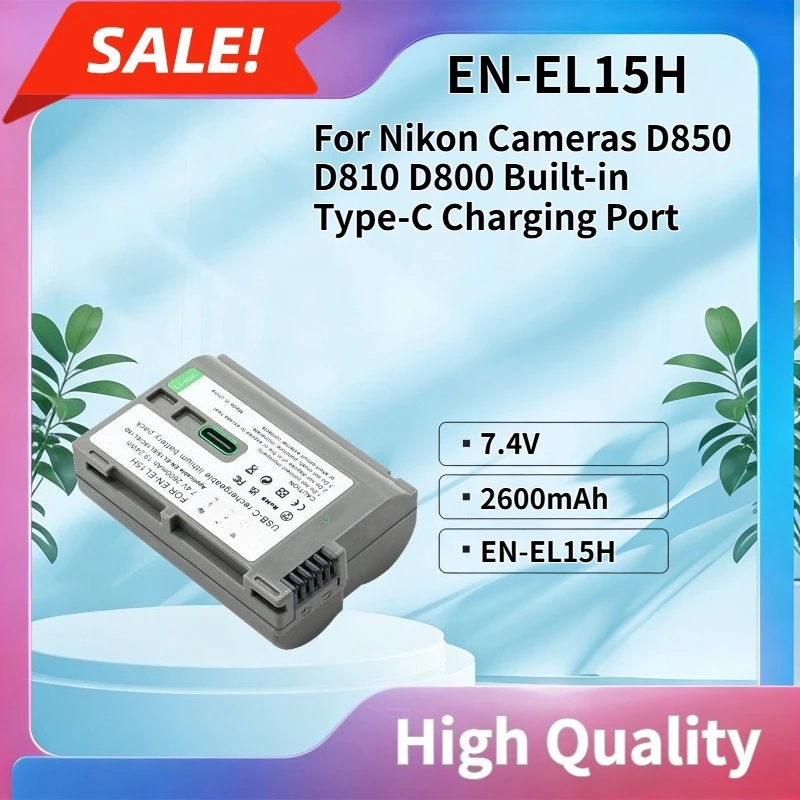 

7.4V 2600mAh High quality EN-EL15 Battery Compatible with Nikon Cameras D850 D810 D800 Built-in Type-C Charging Port