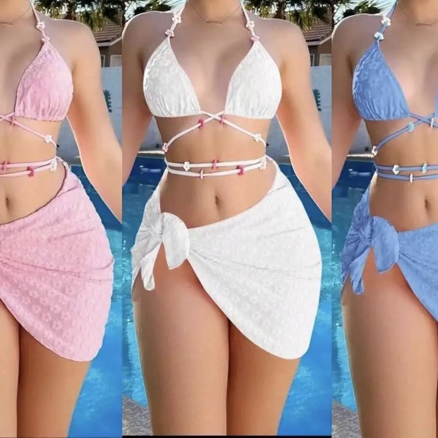 

2024 European and American New Swimwear Sexy Bikini Three-piece Swimsuit Women Bikini Cross-border Source Factory Foreign Trade