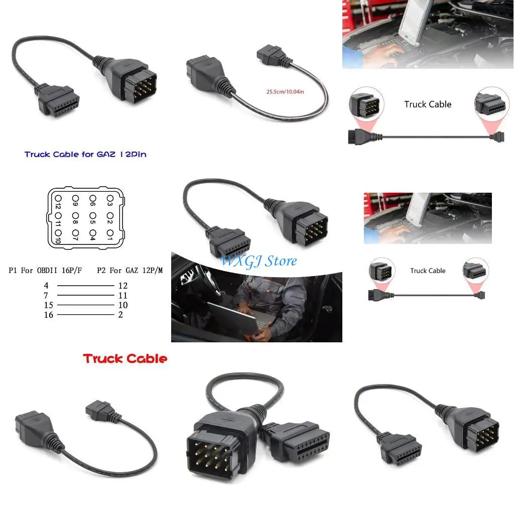 

37JE Professional Truck Diagnostic Adapter Conversion Cable Connector Cord, 12Pin to 16Pin for GAZ Fleet Diagnostics Easy Use