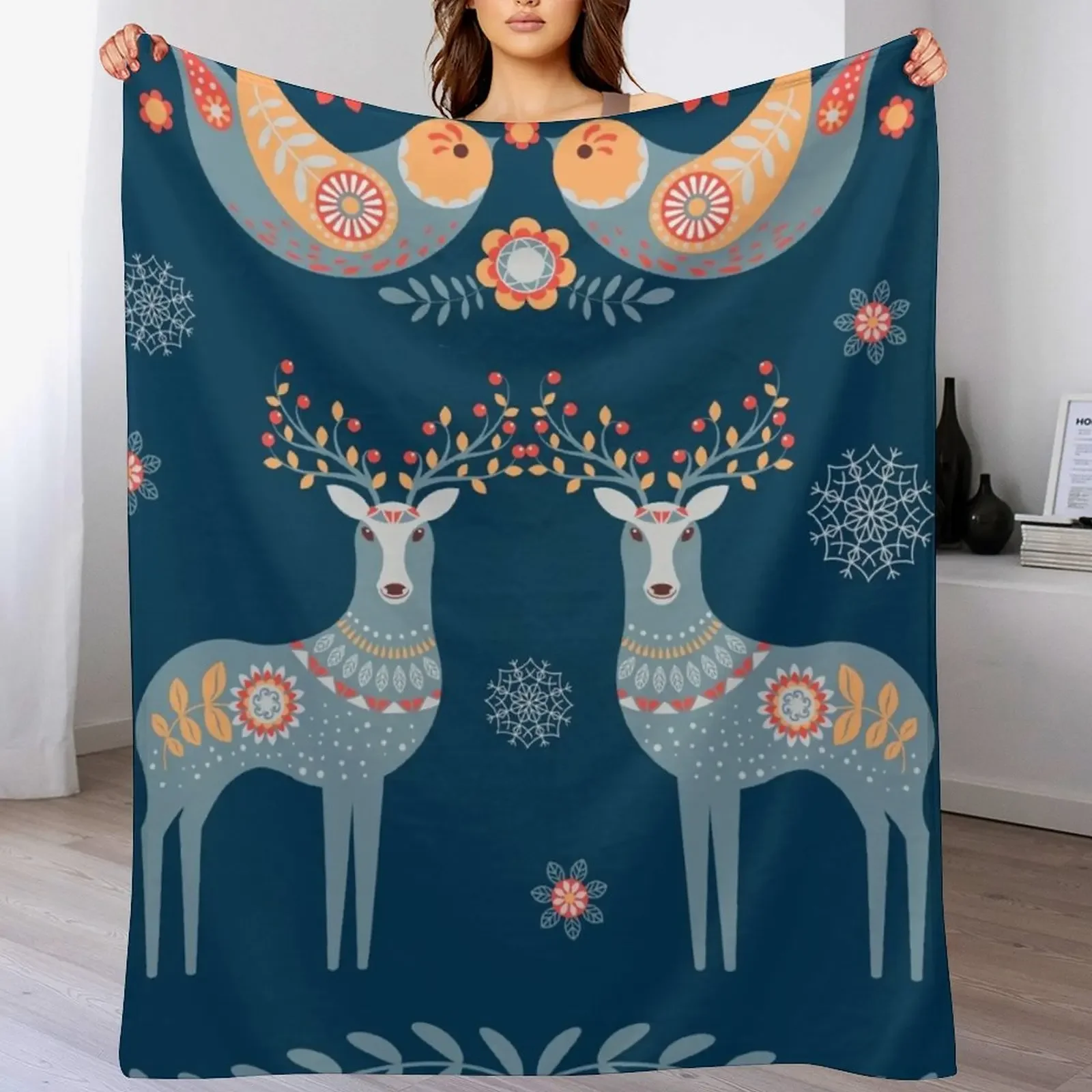 

Nordic Winter Blue Throw Blanket Loose christmas gifts Stuffeds Flannels Blankets