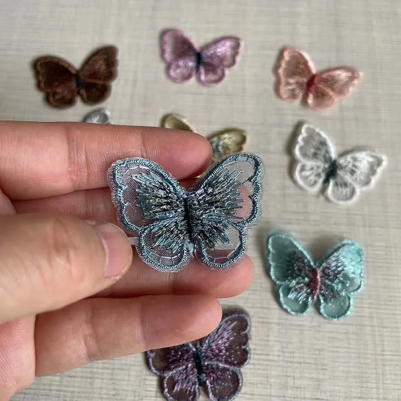 10PC/4.1*3.2CM,3D Organza Butterfly Patch,Sewing Embroidery Flower Patches Lace Applique For Clothing,Dress,Wedding Decoration