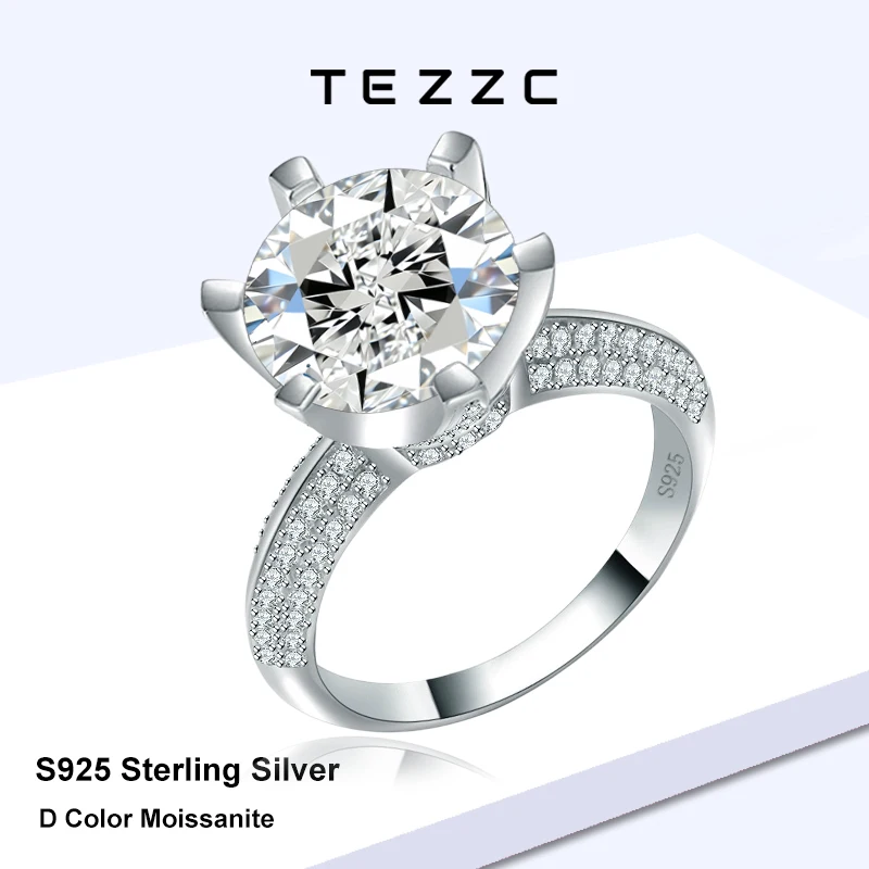 Tezzc Women 1-5 Carat Round Cut Moissanite Promise Ring S925 Silver Engagement Ring Wedding Anniversary Jewelry Gift For Her