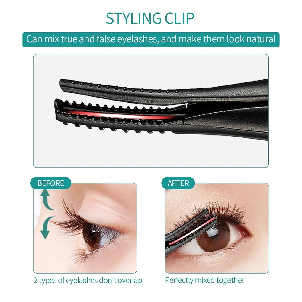 2-IN-1 Eyelash Curler Heating Styling Clip 60s Curling Lash Curler Long-lasting Curling Comb&Clip Dual Use Ironing Brush Mascara