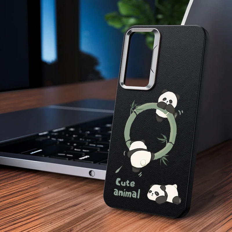 Cute Panda Leather Texture Soft Case For Samsung Galaxy S24 S23 S22 Ultra S24 FE A55 A54 A52 A35 A15 A25 A14 A16 5G Phone Cover image 5