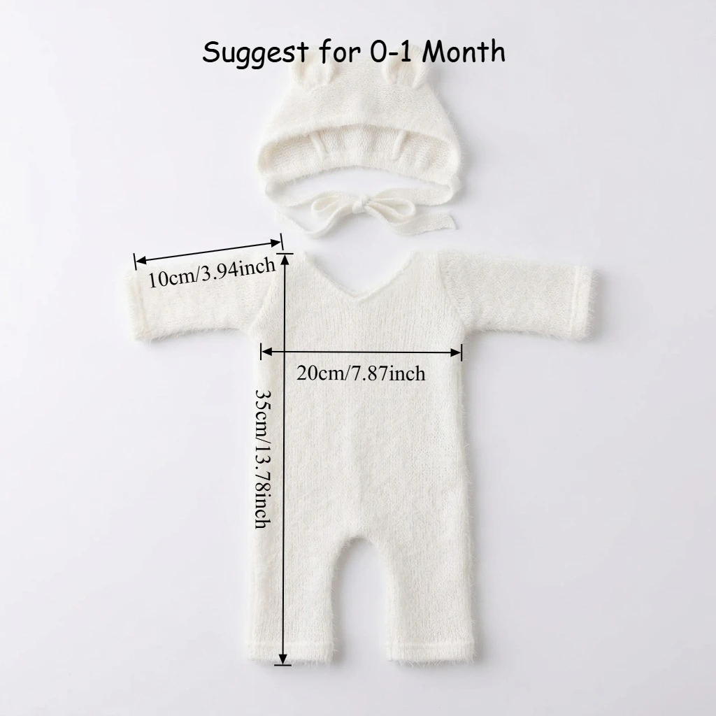 Newborn Photography Props Romper Posing Outfits for Boys and Girls, Soft Bodysuit with A Bear Hat, Photo Studio Accessories